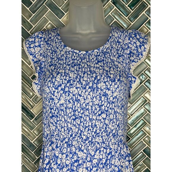 Nordstrom Lost + Wander Pick Me Blue White Floral Tiered Smocked Midi Dress S - Picture 2 of 12